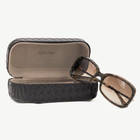 Bottega Veneta BV 92/S Green Crosshatch Braided-Leather Rectangular Sunglasses - Picture 9 of 9